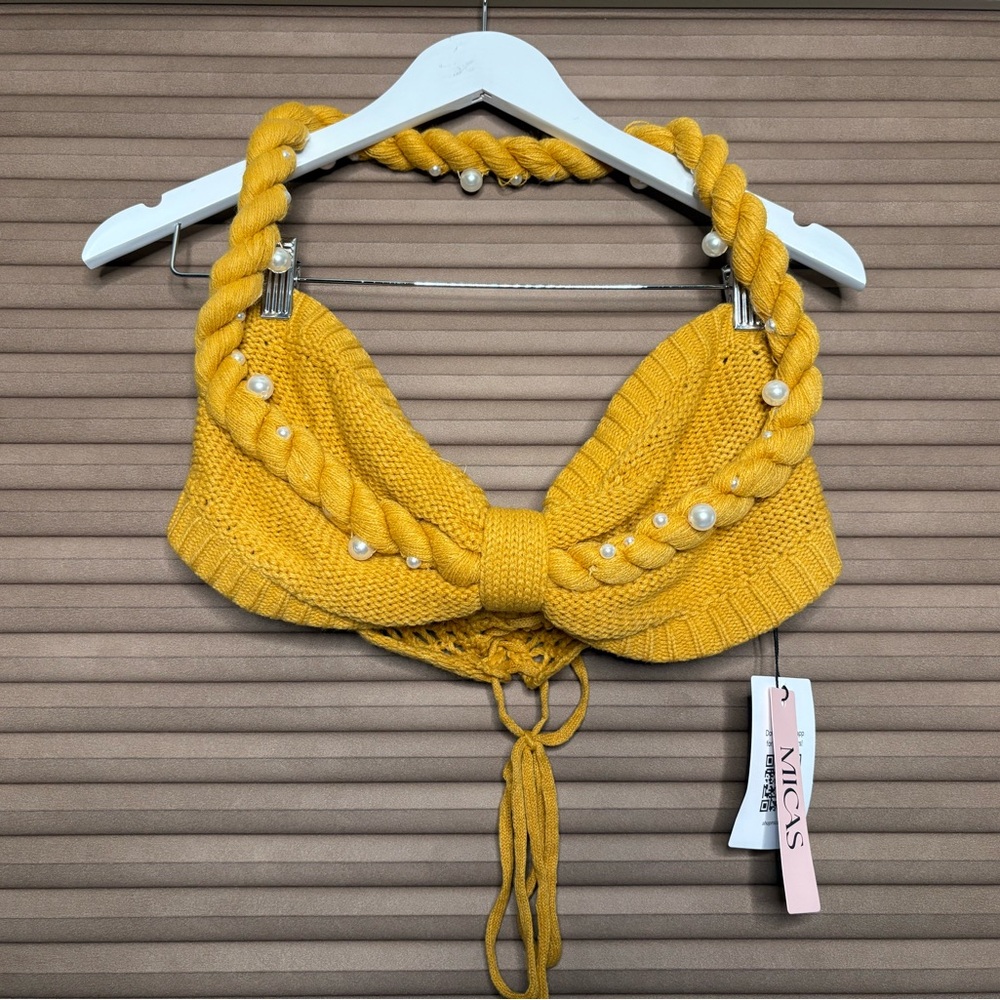Micas Mustard Knit Two Piece Set With Pearls
